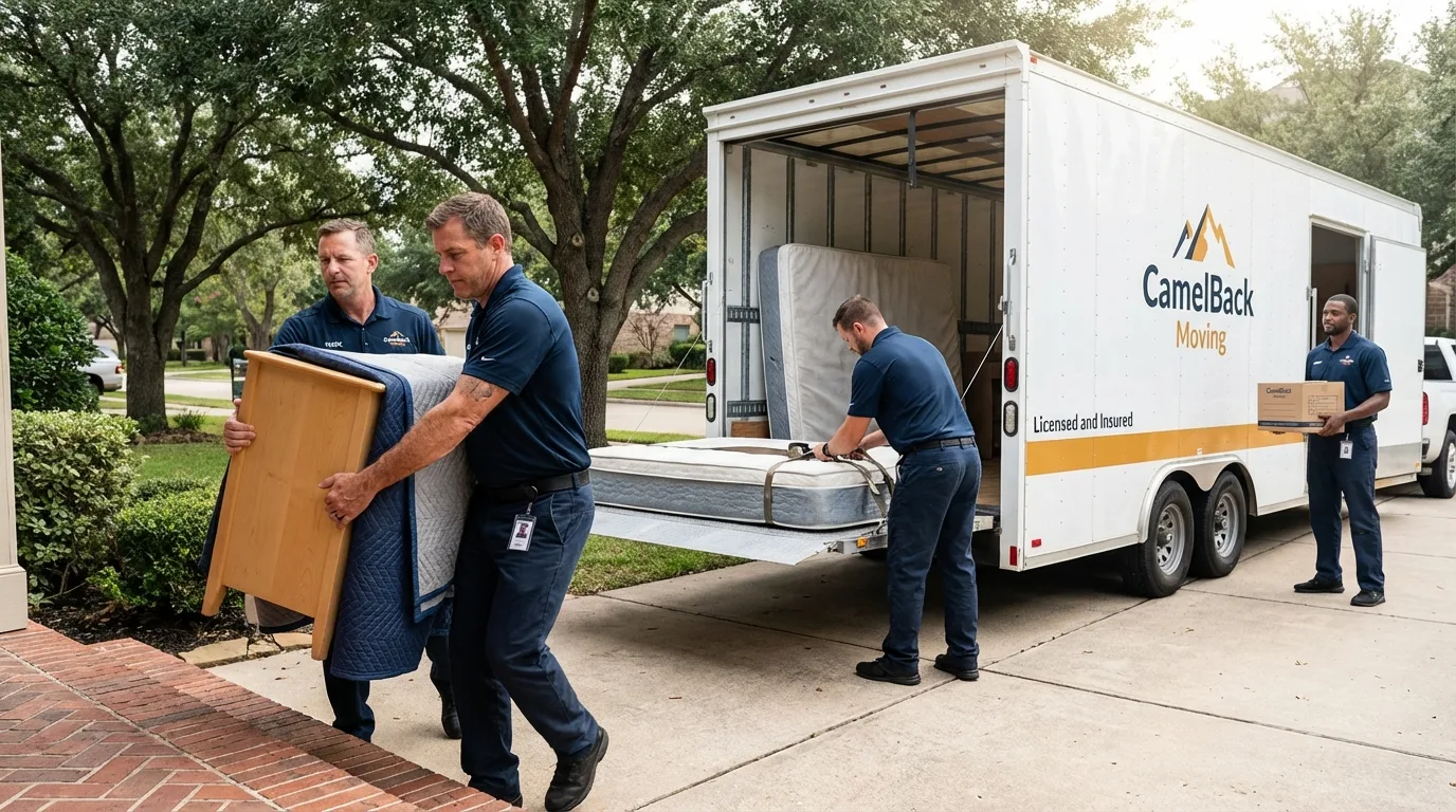 Crew loading residential truck for cross-state move from Groesbeck, TX