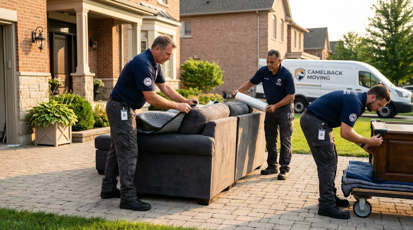 Large estate moving crew wrapping furniture in Groesbeck, TX